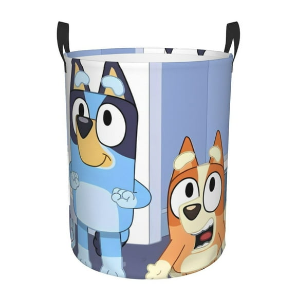 Silaia Bluey Print Round Laundry Clothes Hamper,Laundry Basket with Handles,Baby Toys Storage Organizer,Bins Laundry Basket for Bathroom, Bedroom Decorate-Small