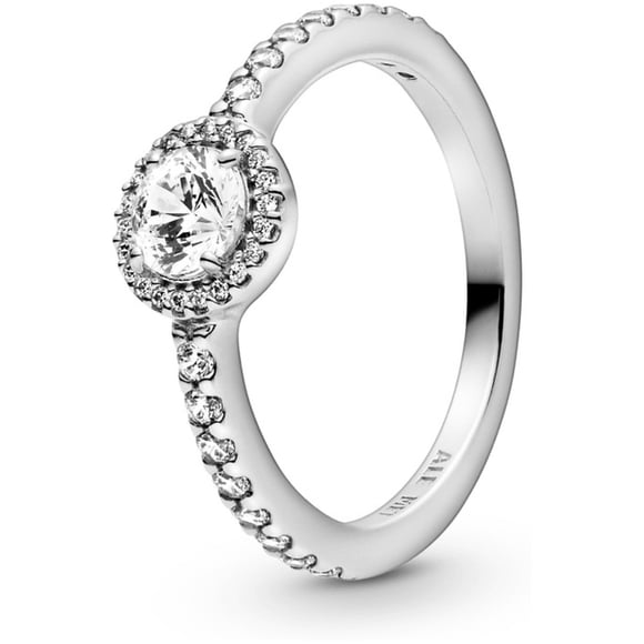 Anillo Pandora Clásico Con Halo Original Joyería Fina 198864C01 | Talle 52 | Joyería De Lujo Para Mujer | Ideal Para Regalo Elegante | Compatible Con Charms Pandora