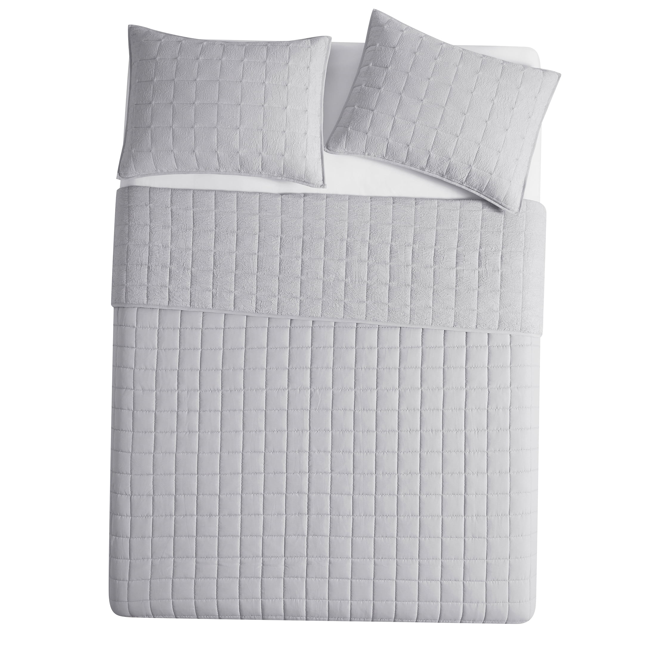 Mainstays Solid Textured Box Crinkle Quilt, Silver, Full/Queen, Soft Wash Microfiber, All Ages