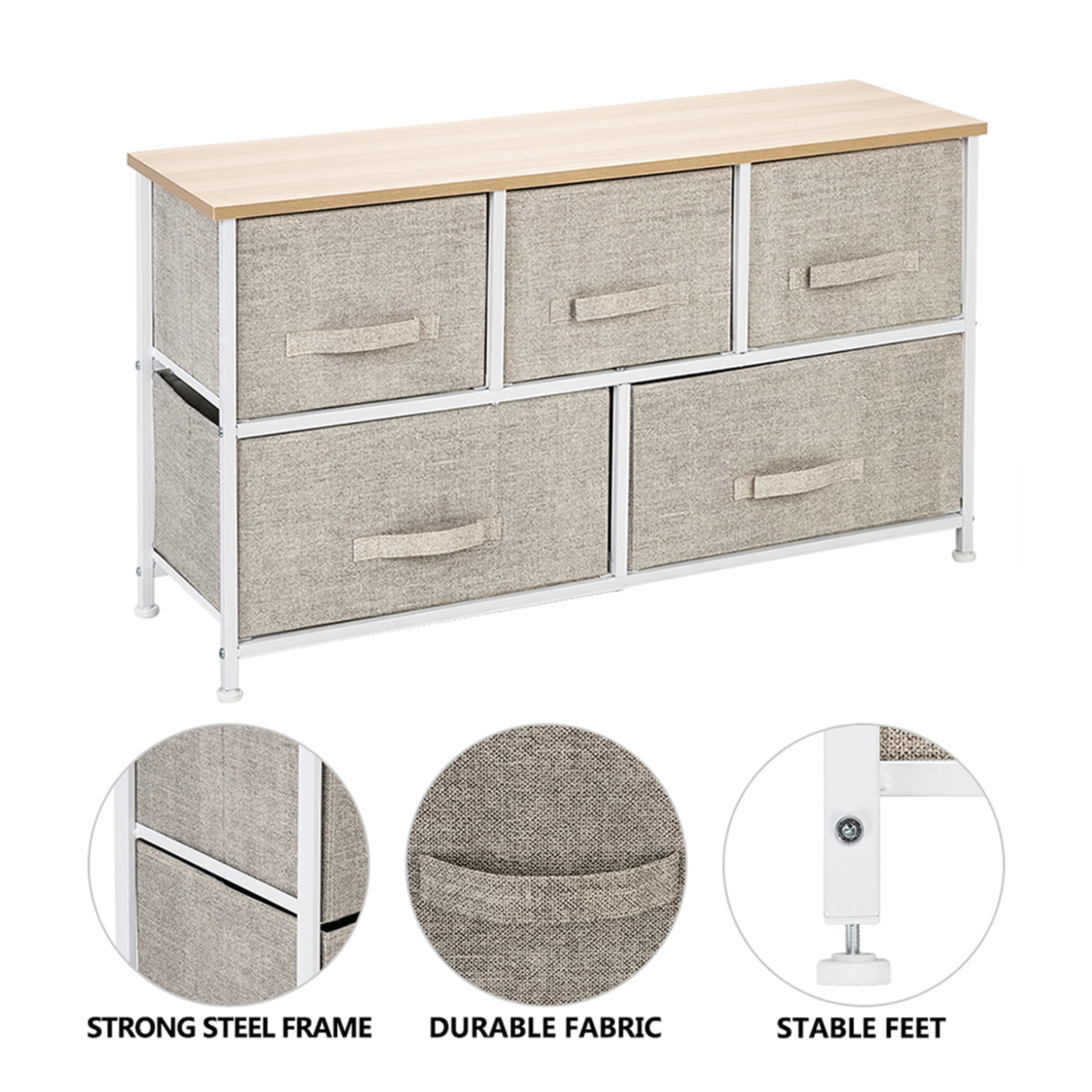 Private Jungle 2-Tier Wide Closet Dresser Nursery Dresser Tower With 5 Fabric Drawers Storage Tower, Sturdy Steel Frame, Wood Top, Easy Pull Handle,Linen/Natural Private Jungle 2-Tier Wide Closet Dresser Nursery Dresser Tower With 5 Fabric Drawers Storage Tower, Sturdy Steel Frame, Wood Top, Easy Pull Handle,Linen/Natural
