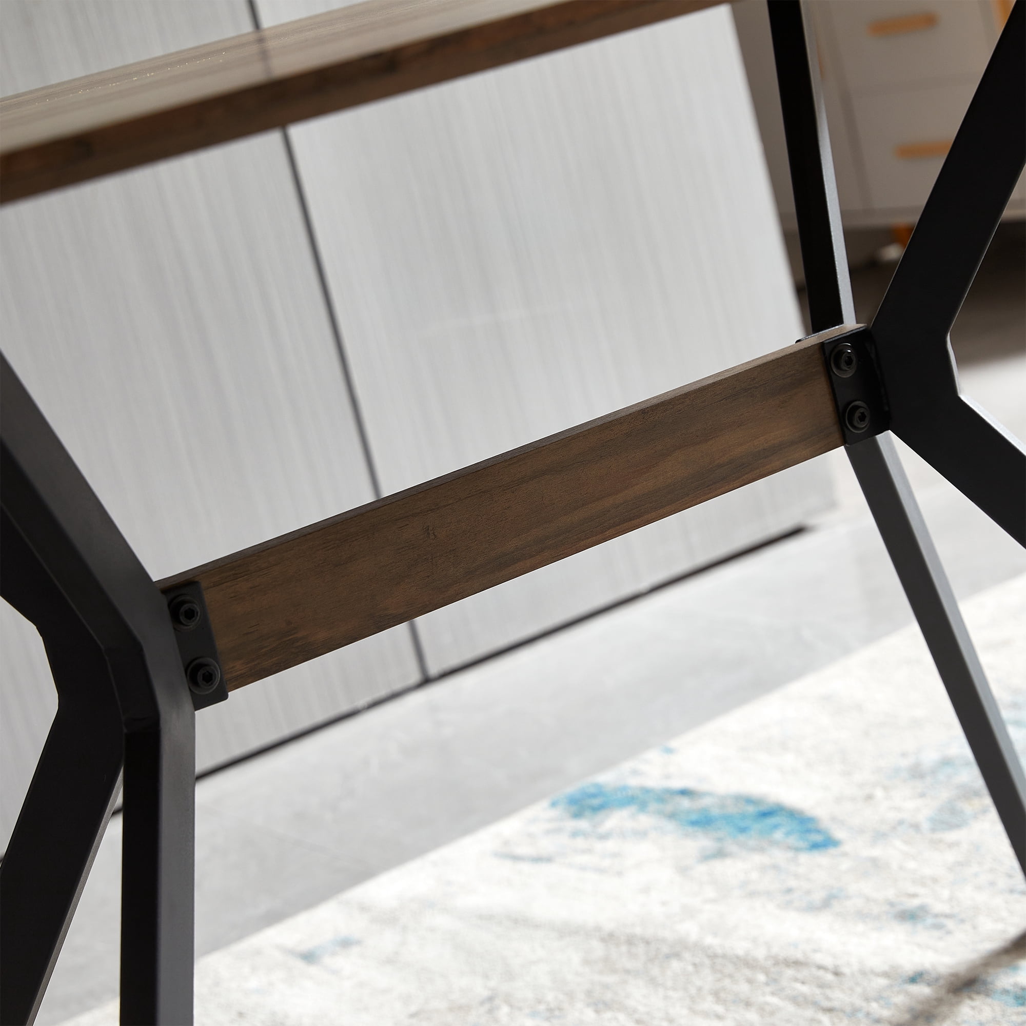 Dining Table, MDF Wooden Top Black Metal Shelf Metal Heat Transfer Legs Leveling Feet For Dining Room Kitchen Office Table