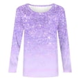 thumbnail image 4 of miqiqism Vintage Printed Tees for Women Fashion Casual Round Neck Sweatshirt Juniors Long Sleeve T-Shirt Top Trendy Slim Fit Tunic Blouses Clothes,Purple,Large, 4 of 5