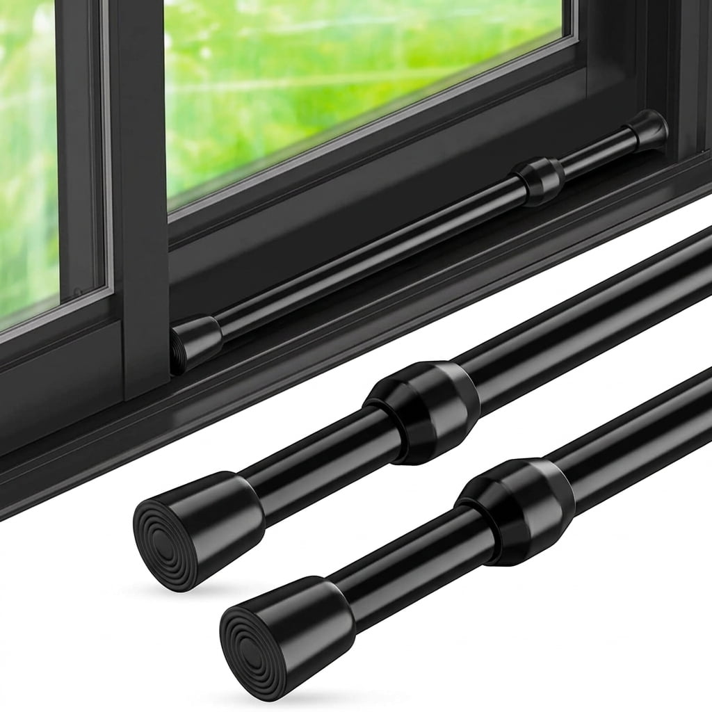 2-Pack Adjustable Window Security Bar - Black Door Lock Rod for Sliding Patio Doors, 21.7-35 Inch Universal Fit