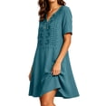 thumbnail image 4 of ClodeEU Women's V Neck Embroidered Short Sleeve Mini Dress,Casual Loose Dress with Pockets Blue,Women's Plus S, 4 of 6