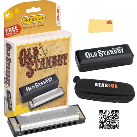 Hohner Old Standby Harmonica - Key of C Bundle with Case, Pouch, Online Manual, and Austin Bazaar Polishing Cloth