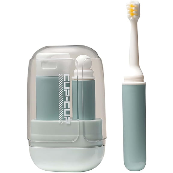 JINANDA 3-in-1 Toothbrush Travel Case Kit - Foldable with Mouthwash Cup, Toothpaste Dispenser, Portable Tooth Brush Holder for Camping, Business Trips, and Daily Use (Blue)