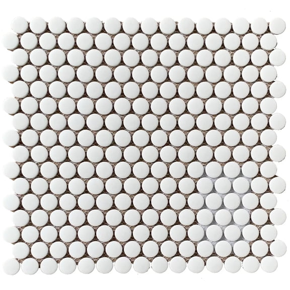 Penny Round White 12.4-in x 11-1/2 Matte Glazed Porcelain Mosaic Floor and Wall Tile( 20 sq. ft. /Box )
