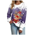 thumbnail image 6 of zaveiop Christmas Sweatshirts for Women Ugly Cute Sweatshirt Elk Print Casual Sweaters Long Sleeve Crewneck Pullover Top (Z3-Purple, L), 6 of 8