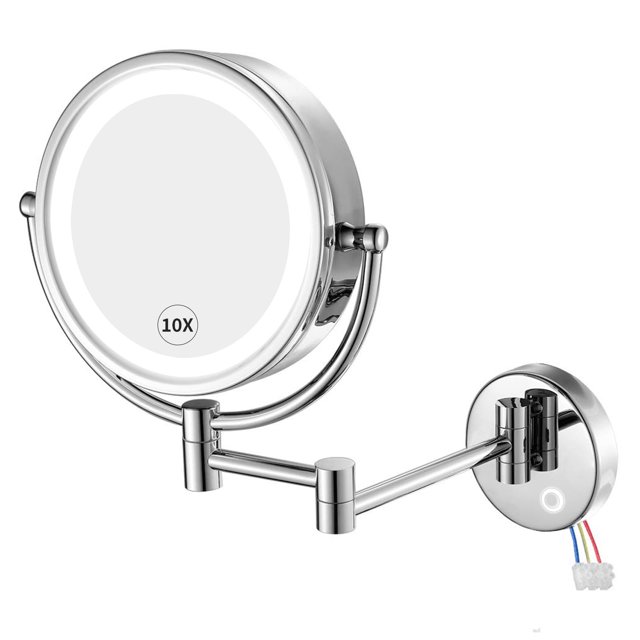 GURUN Wall Mounted Hardwired Makeup Mirror with 3 Tones Dimmable LED Lights 10x Magnifying Mirror with Touch Control for Bathroom Bedroom 13" Extendable Arm Direct Wire
