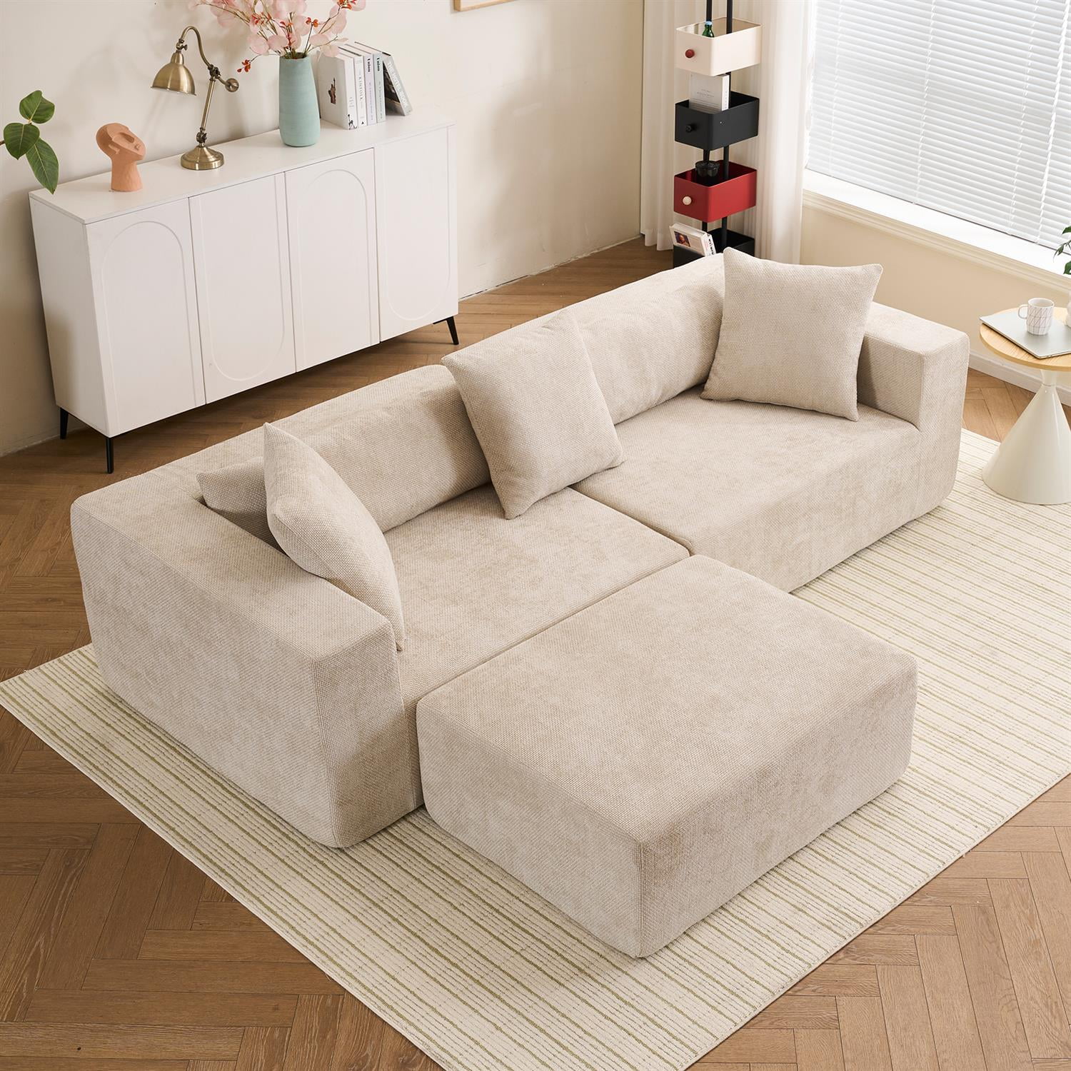 Demi Bonn 105" L-Shaped Modular Sofa Set, Soft Chenille Fabric Cloud Couch Lounge Chair for Living Room, Bedroom, No Installation Needed, Beige