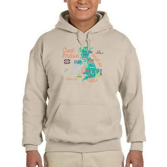 Great Britain Tourist Map Hoodie Men -Image by Shutterstock, Male x-Large