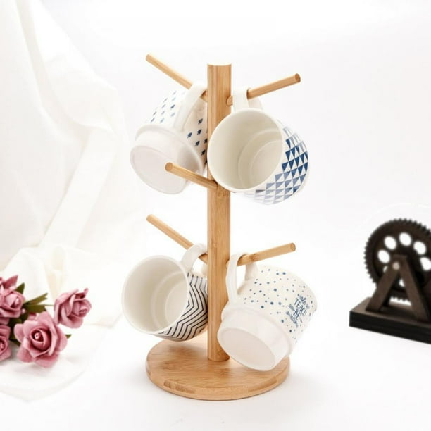 Novobey Bamboo Mug Rack with 6 Hooks, Coffee Mug Tree Cup Holder Coffee