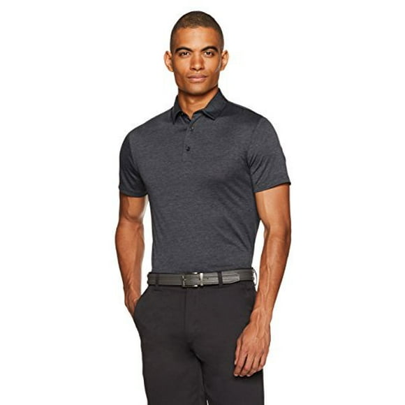 Essentials Men’s Slim-Fit Tech Stretch Polo Shirt, Black Heather, Large