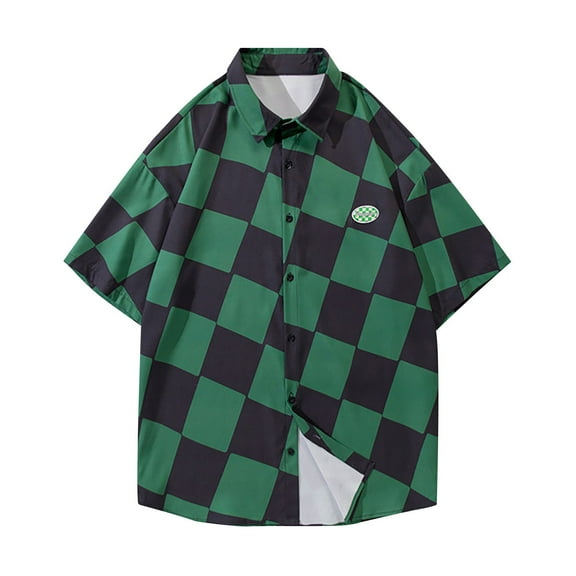 Plaid Shirt Men's Short Sleeve Blouse Lapel Collar Tshirts Casual Loose Button Down Top Outfits Summer Comfy Blouse Clothing Men Tops