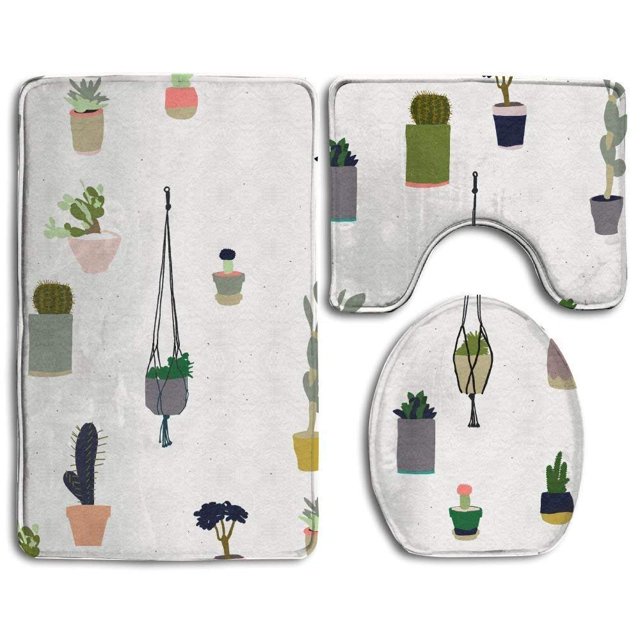 ABPHQTO Arte De Cactus Divertido Juego de alfombras de baño de 3 piezas Alfombra de baño Alfombra de contorno y tapa de inodoro ABPHQTO Cont-CHAPPLE-32956