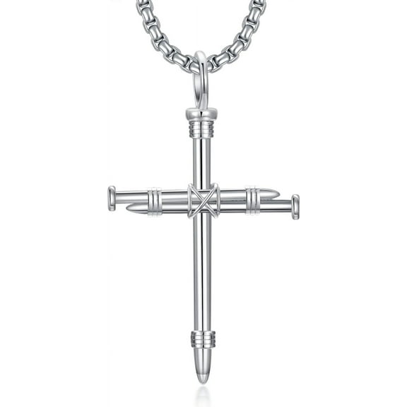 SOULMEET Cross Necklace for Men 925 Sterling Silver Men’s Nail Cross Necklace with 22” 2” Stainless Steel Chain Gift for Men