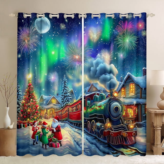 Erosebridal Rideaux Joyeux Noël Père Noël, Lot de 2 (42x63), Rideaux Occultants Rétro Train 30 %-50 %, Déco Aurore