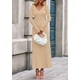 thumbnail image 4 of Vestido PRETTYGARDEN XL Beige Manga Larga Cuello en V Plisado Maxi, 4 of 8