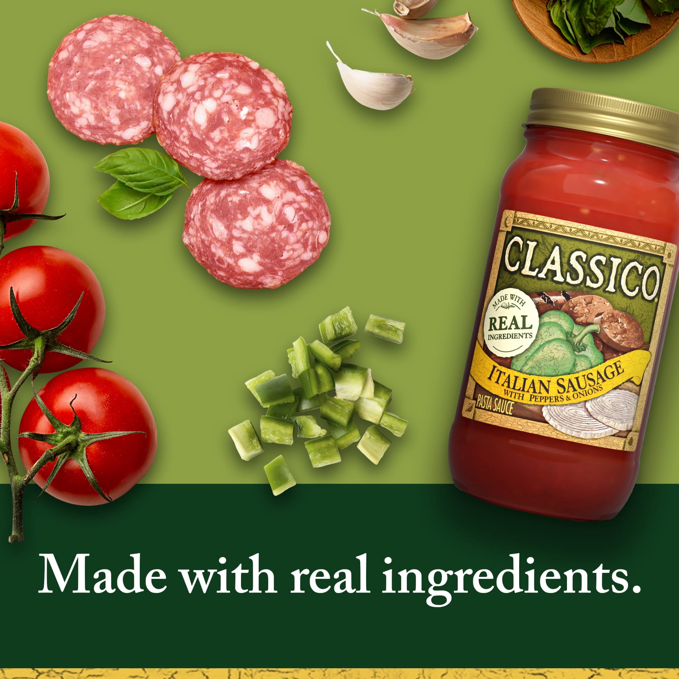 (6 pack) Classico Italian Sausage with Peppers & Onions Pasta Sauce, 24 oz Jar