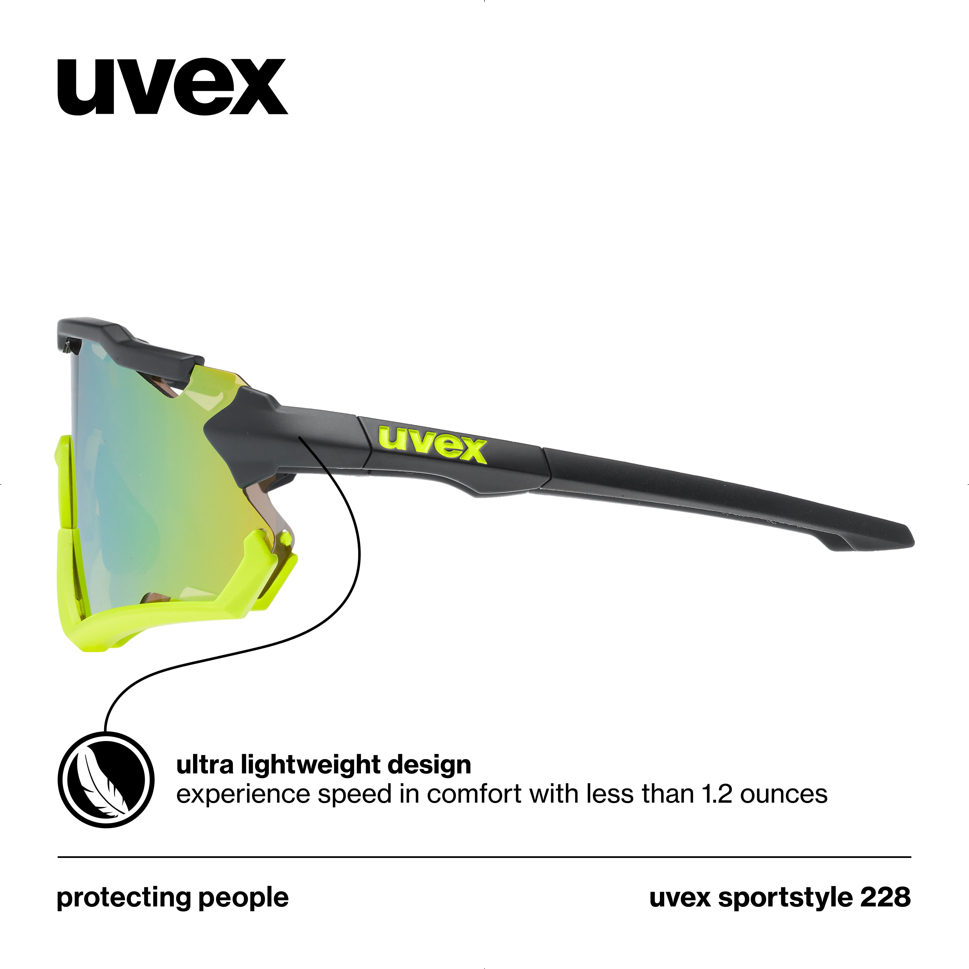 Uvex Sportstyle 228 - Unisex Adults Sports Eyewear Black Yellow Matte/Yellow - Anti-Fog & 100% UV Protection