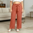 thumbnail image 6 of BiZtdJrK Womens Plus Size Cute Casual Pants Ruffle Elastic High Waisted Drawstring Summer Pant Fashion Streetwear Pants with Pockets Orange XXXL, 6 of 7