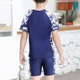 thumbnail image 3 of YONGHS Kids Boys Rash Guard 3-Piece Tankini Set Short Sleeve Swim Shirt with Trunks Hat Swimsuit Camouflage Blue 3-4, 3 of 4