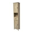 thumbnail image 2 of BizChair Farmhouse Freestanding Bathroom Linen Tower Storage Cabinet with Magnetic Close Doors, 2 Adjustable Shelves, Open Display Shelf, Drawer in Brown, 2 of 14