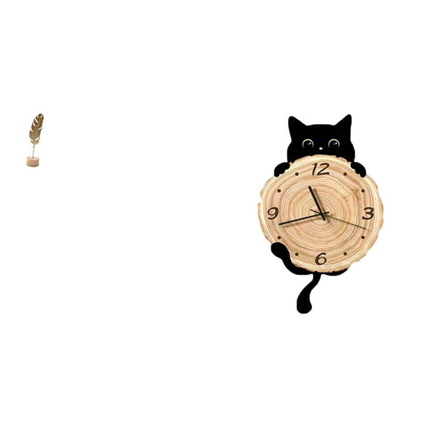 Escultura de hojas,Estatua de hoja de metal Escultura de hoja Decoración del hogar,Reloj de pared,Reloj de pared decorativo para baño y dormitorio.,Reloj de pared de gato silencioso y sin