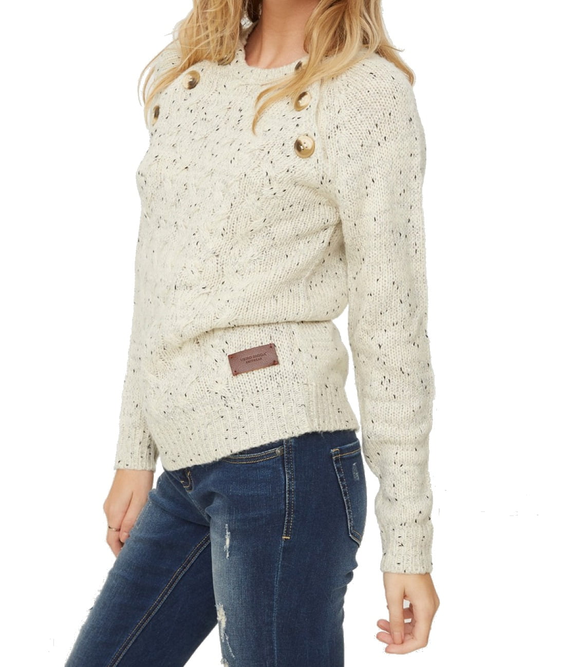 Vero Moda Vero Moda NEW Ivory Women Small S Knit ElbowPatch Pullover