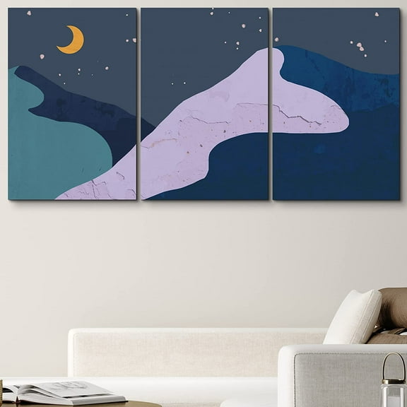 PixonSign Canvas Print Wall Art Blue & Purple Color Block Mountain Ranges Nature Wilderness Digital Art Modern Art Southwest Landscape Multicolor Boho Decor for Living Room, Bedroom - 24"x36"x3