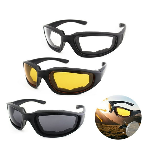 USTOP 3 Pair Motorcycle Riding Glasses with Foam Padding, Anti-Fog Windproof Goggles, UV400 Protection Wrap-Around Eyewear for Men Women, Day Night Riding, Cycling, Outdoor Sports