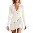 thumbnail image 2 of Ovbmpzd Bodycon Summer Dresses for Women 2026 Western Fringe Mini White Dresses V-Neck Long Sleeve Casual Dresses Womens Dresses,L, 2 of 5