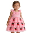 thumbnail image 2 of HJYCHN Dresses for Girls Sleeveless Cherry Print Tiered Dress with Flutter Straps for Back to School Clothes for Girls 4-5 Years, 2 of 9