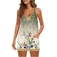 thumbnail image 1 of Femmes Été Sans Manches Mini Robe V Cou Bretelles Spaghetti Robe de Soleil Athlétique Robe Courte avec Poches, 1 of 5