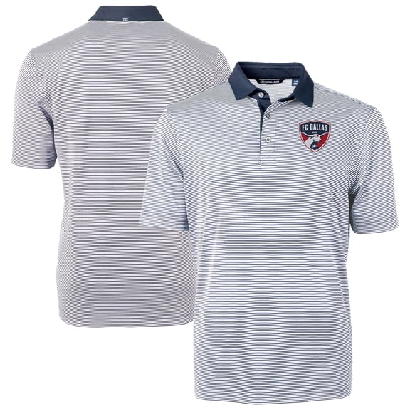 Men's-Cutter & Buck Navy FC Dallas Virtue Eco Pique Micro Stripe Recycled Polo