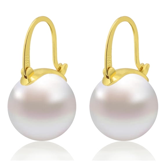 14mm Large Big 925 Sterling Silver Shell Pearl Dangle Drop Earrings 14K Gold Plated Hypoallergenic Earring for Women for Wedding Gift for Mom