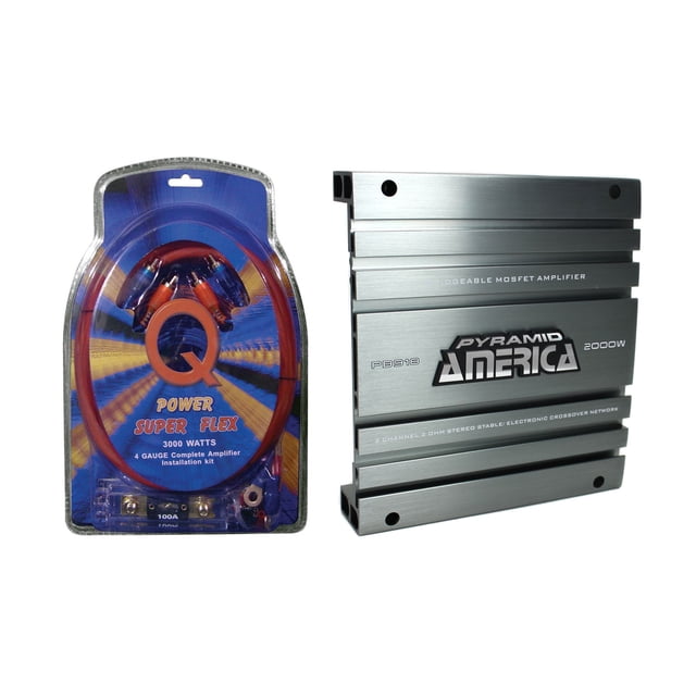 QPower 4 Gauge Wire Kit & Pyramid PB918 2000 Watt 2 Channel Car Audio Amplifier