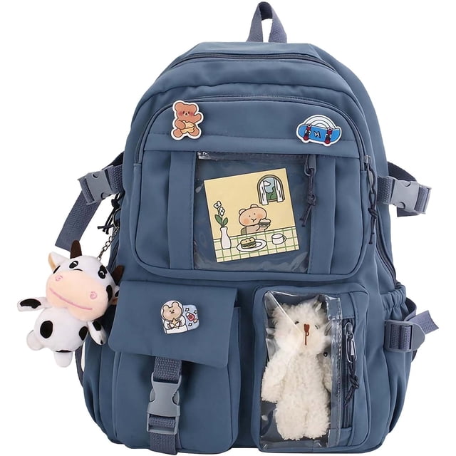 LHSHID Kawaii Backpack With cute plush pendant and Kawaii pins,Backpack Cute Kawaii Backpack for School