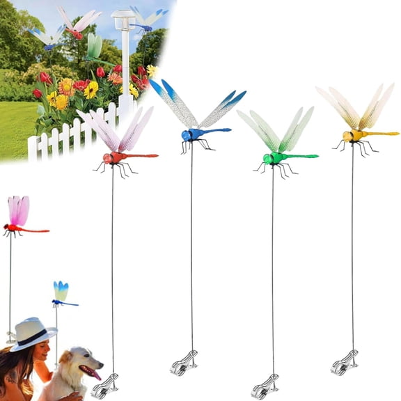 Colorfu Dragonfly Clip,3D Simulation,Humming Bird Stakes Fake, Plastics Dragonfly for Garden Stakes Decor Yard Ornaments with Clip for Hat,Deer and Horse,Fly Scare Devices for Indoor Outdoor