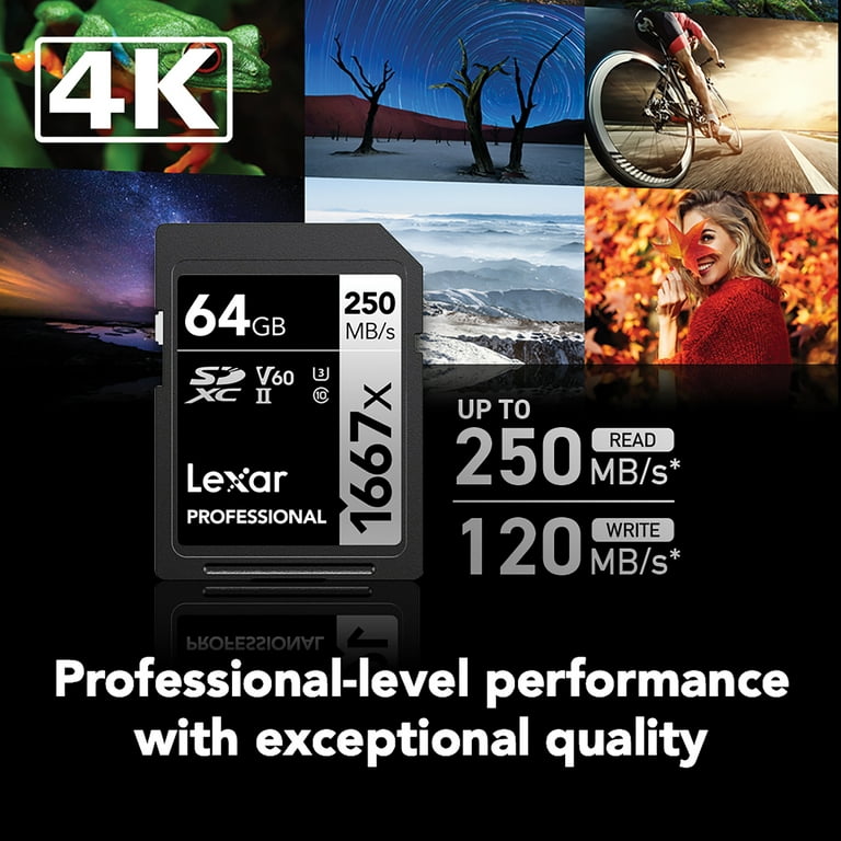 Fotocasión: TARJETA SD 64 GB LEXAR (270MB/S 1800X) SD-XC UHS-II 4K