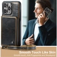 thumbnail image 5 of Elehold PU Leather Zipper Pocket Wallet Case for iPhone 16 Pro RFID Blocking Card Holders Large Capacity Anti-Scratch Detachable Handstrap Shockproof Case, Coffee, 5 of 7
