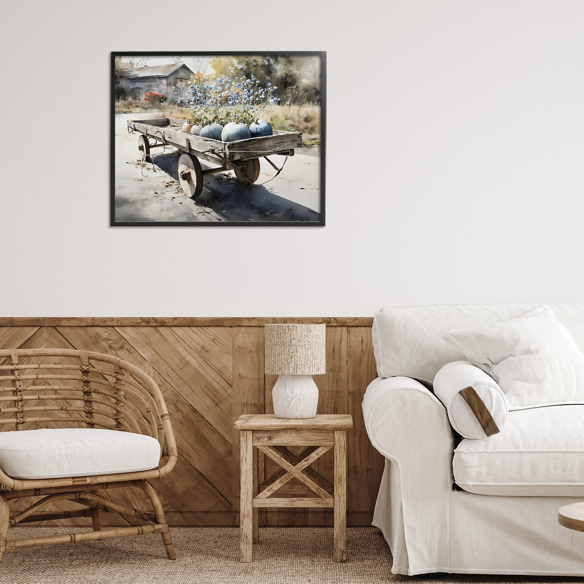 Stupell Industries Blue Pumpkin Wagon in Sunlight Black Framed Giclee Art, design by Franklyn Gregory