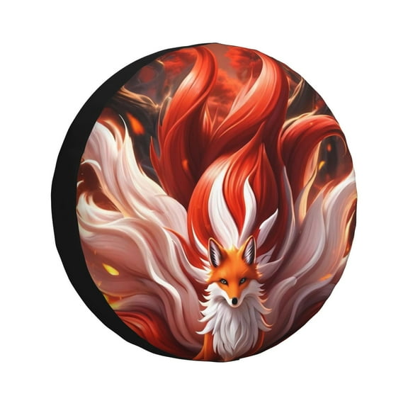 Fuzoiu Red Leaf Flame Fox Print Universal Spare Tire Cover with Buckle Strap, Waterproof Wheel Covers for Jeep, Trailer, RV, Truck and All Car-14 inch