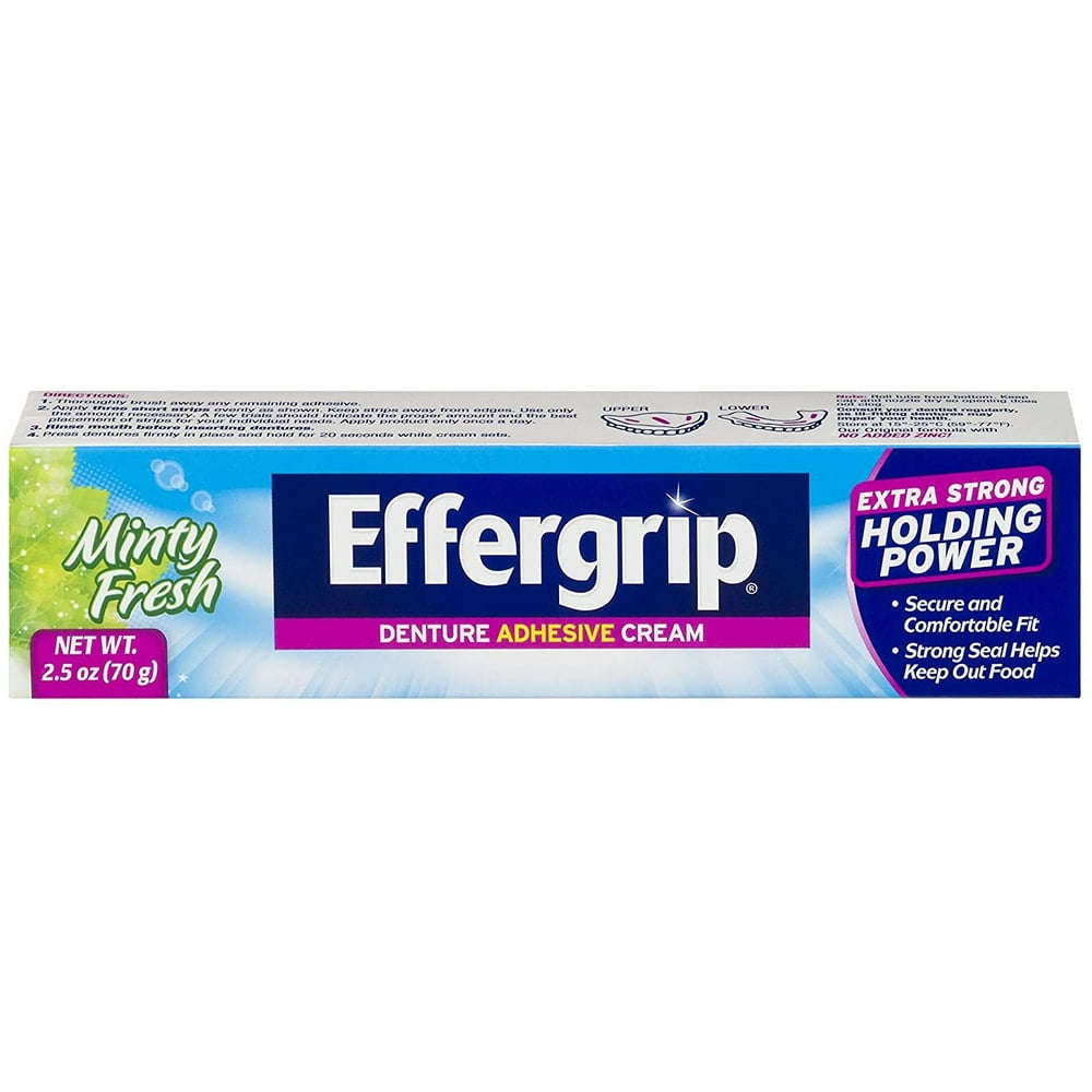 Effergrip Denture Adhesive Cream, Minty Fresh 2.5 oz (Pack of 2