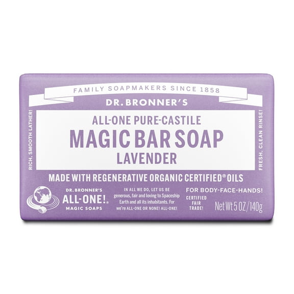 Dr. Bronner's Magic Bar Soap – Lavender - Pure-Castile Soap - 5 oz - for face, body, hands