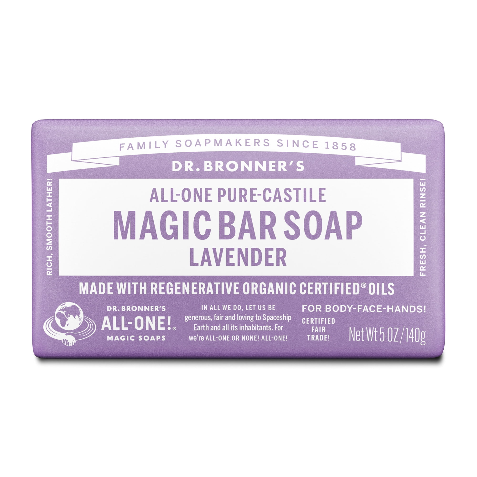 Dr.Bronner's Magic Bar Soap, Lavender, Pure-Castile Soap, 5 oz