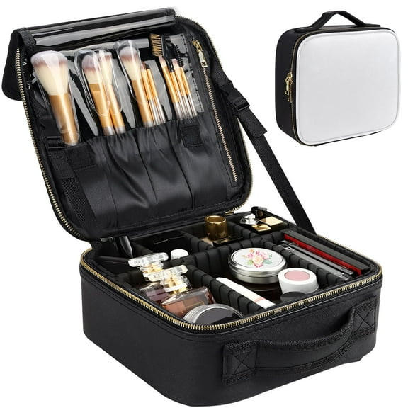 Aofmee Makeup Bag for Women, Travel Bag Organizer Cosmetic Case with Adjustable Dividers Waterproof Shockproof Handbag, White