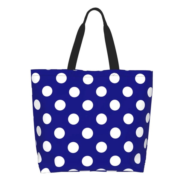 Disketp Navy And White Polka Dot Bolsa Tote Estampada para Mujer, Bolso de Hombro y de Mano para Compras y Viajes