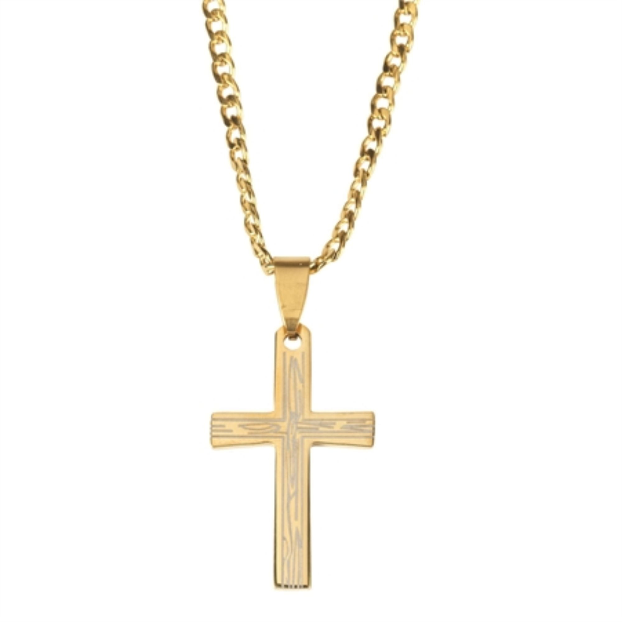 24" Gold Religious Themed Cross Pendant Rope Chain Necklace