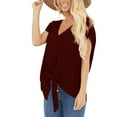 thumbnail image 3 of Pompotops Femmes Solide Col V Manches Courtes Lâches T-Shirt Blouse Tops, 3 of 9